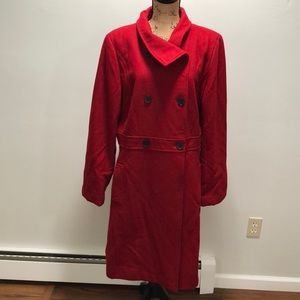 {Old Navy} Red Full Length Wool Blend Button Front Pea Coat